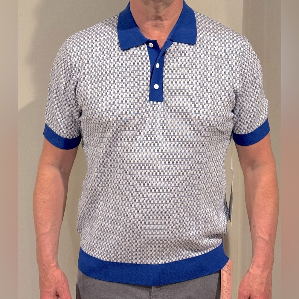 KARL LAGERFELD PARIS - Men’s M Jacquard Knit Sweater Polo w/Contrast Placket